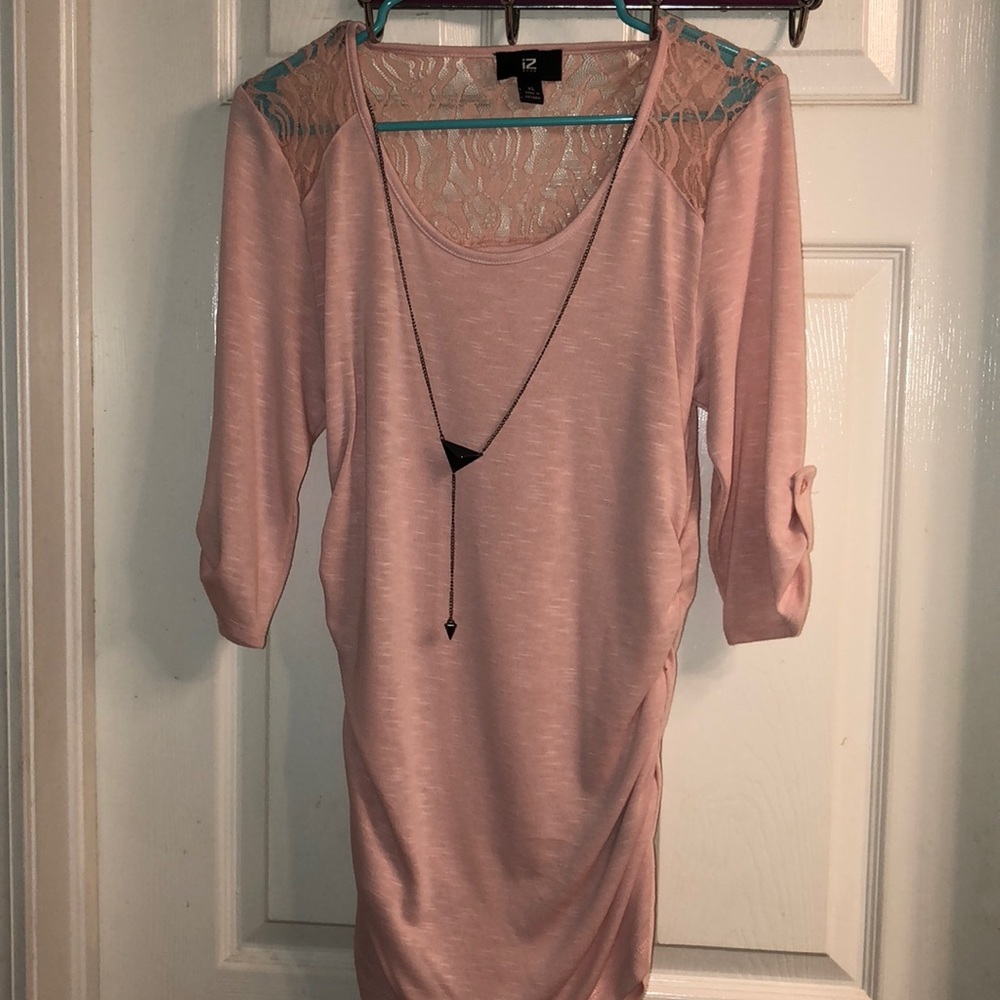 Baby Pink 3/4 sleeve with necklace sweater